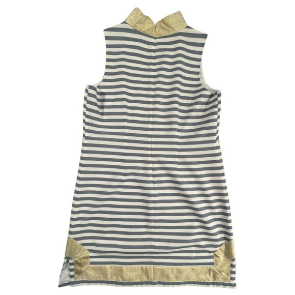 Eliza J Gold Metallic Striped Mandarin Collar Preppy Shift SIZE-12 - Picture 3 of 10